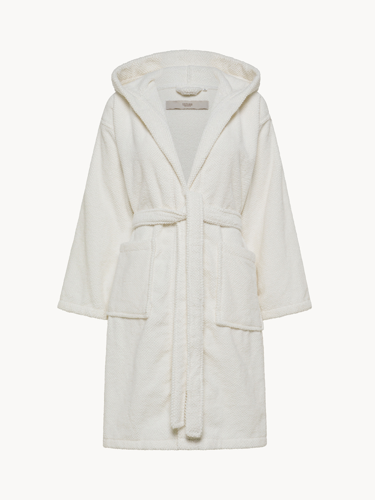 Solid color cotton terry bathrobe, White, large image number 0