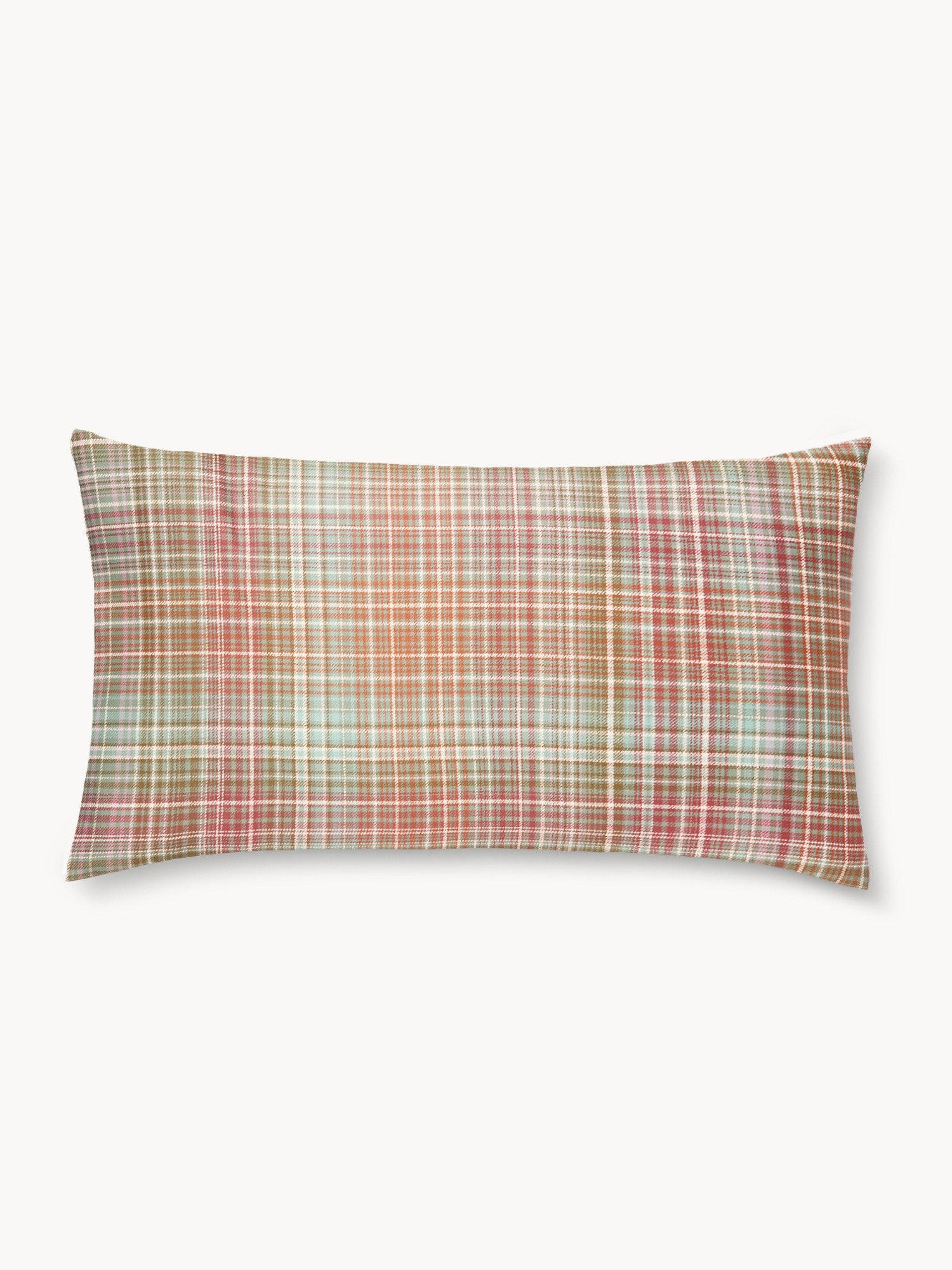 Tartan cotton sateen pillowcase, Light Green, large image number 1