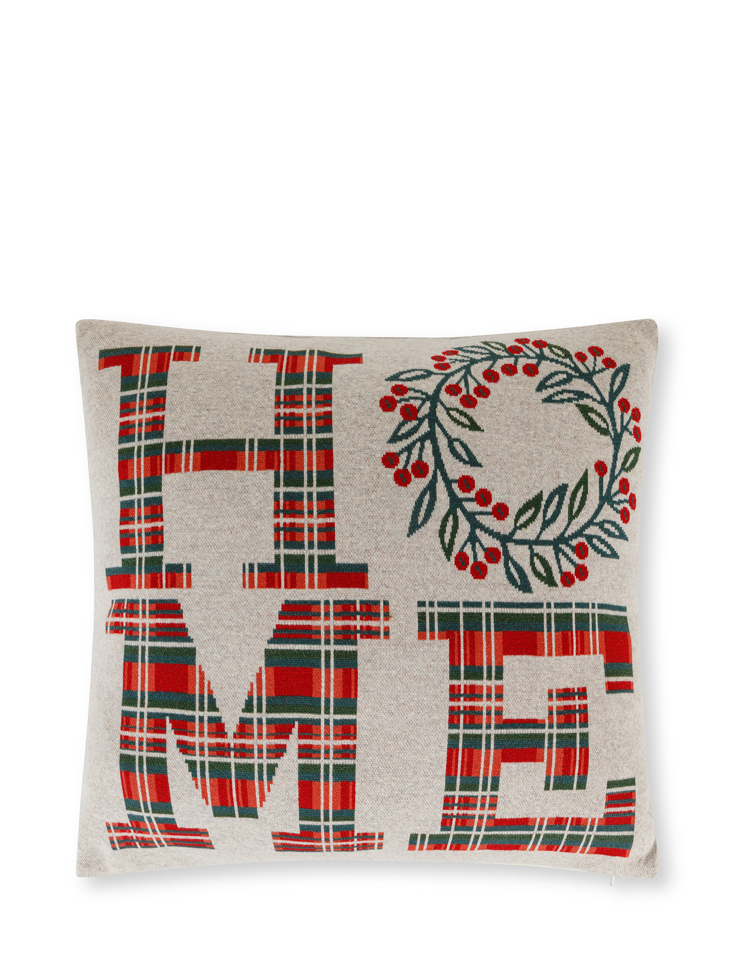 Jacquard knit cushion with Christmas garland 45x45 cm, Light Beige, large image number 1