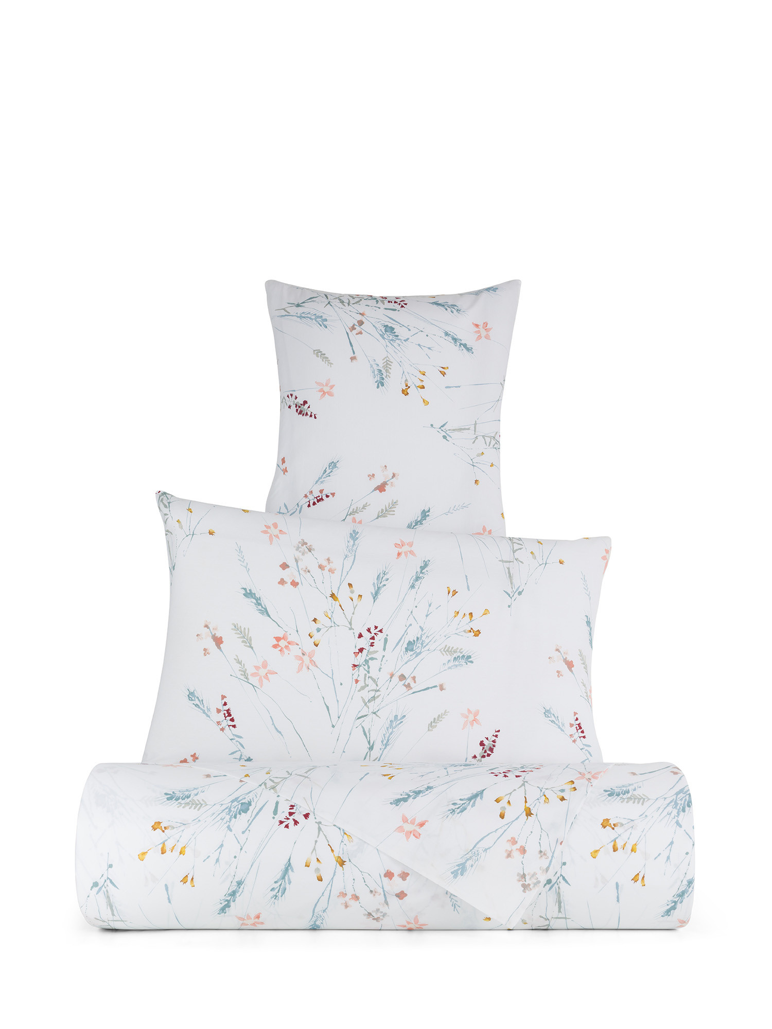 Cotton percale duvet cover set with floral pattern, White, large image number 0