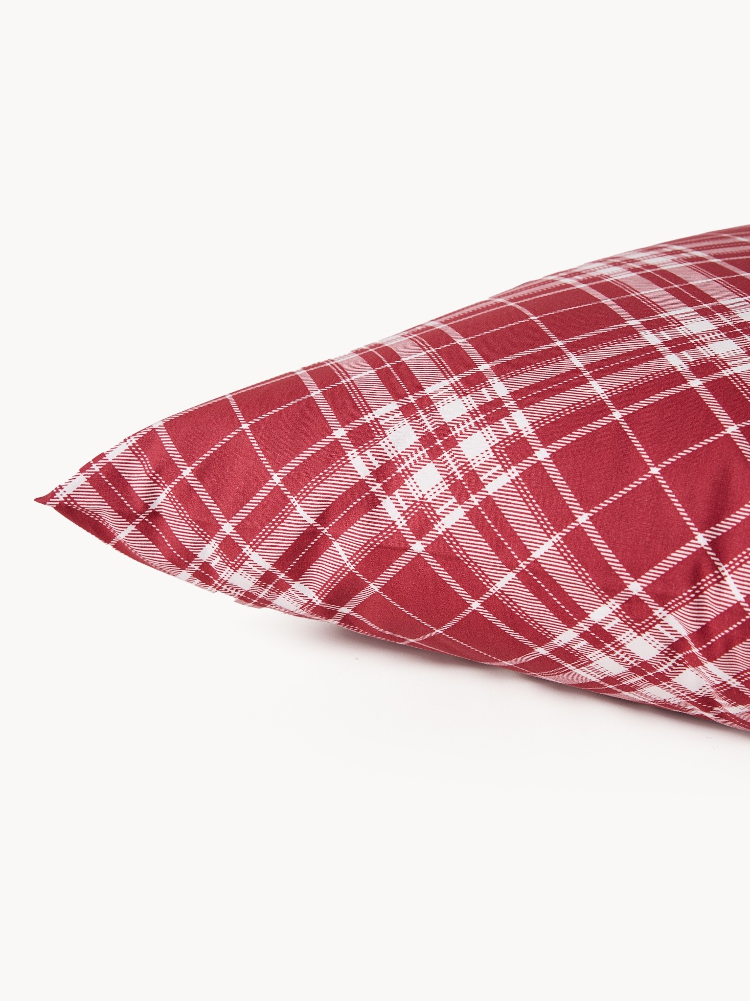 Cotton percale pillowcase,tartan pattern, Bianco/Rosso, large image number 1