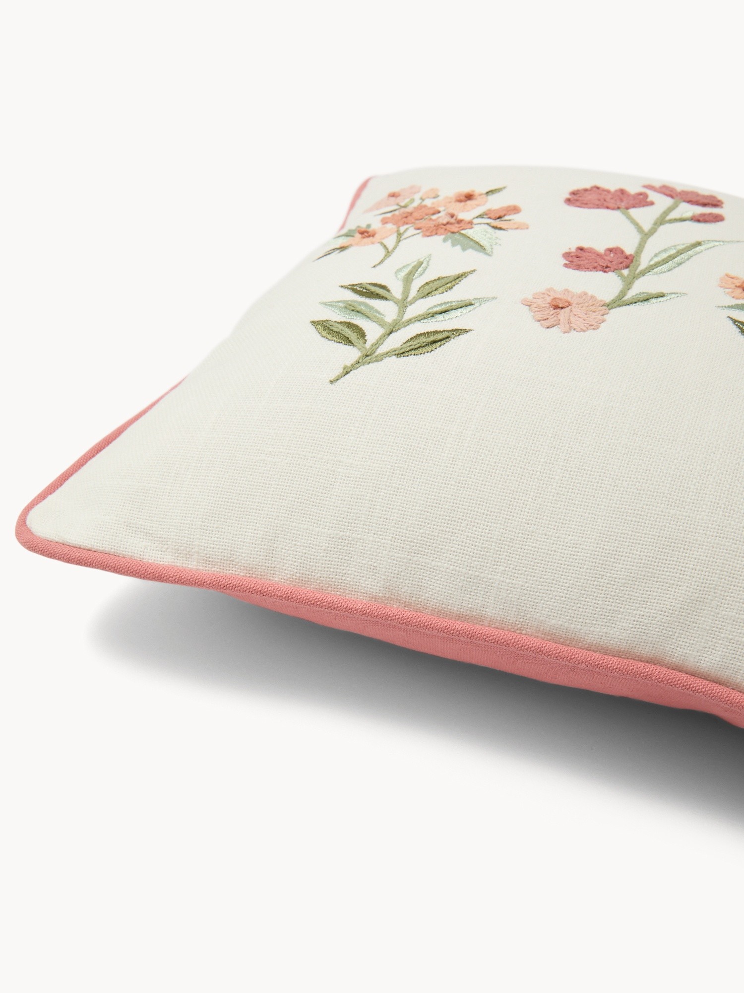 Cuscino in slub di cotone con ricamo fiorellini 35x55cm - Prezzo di lancio, Bianco, large image number 2