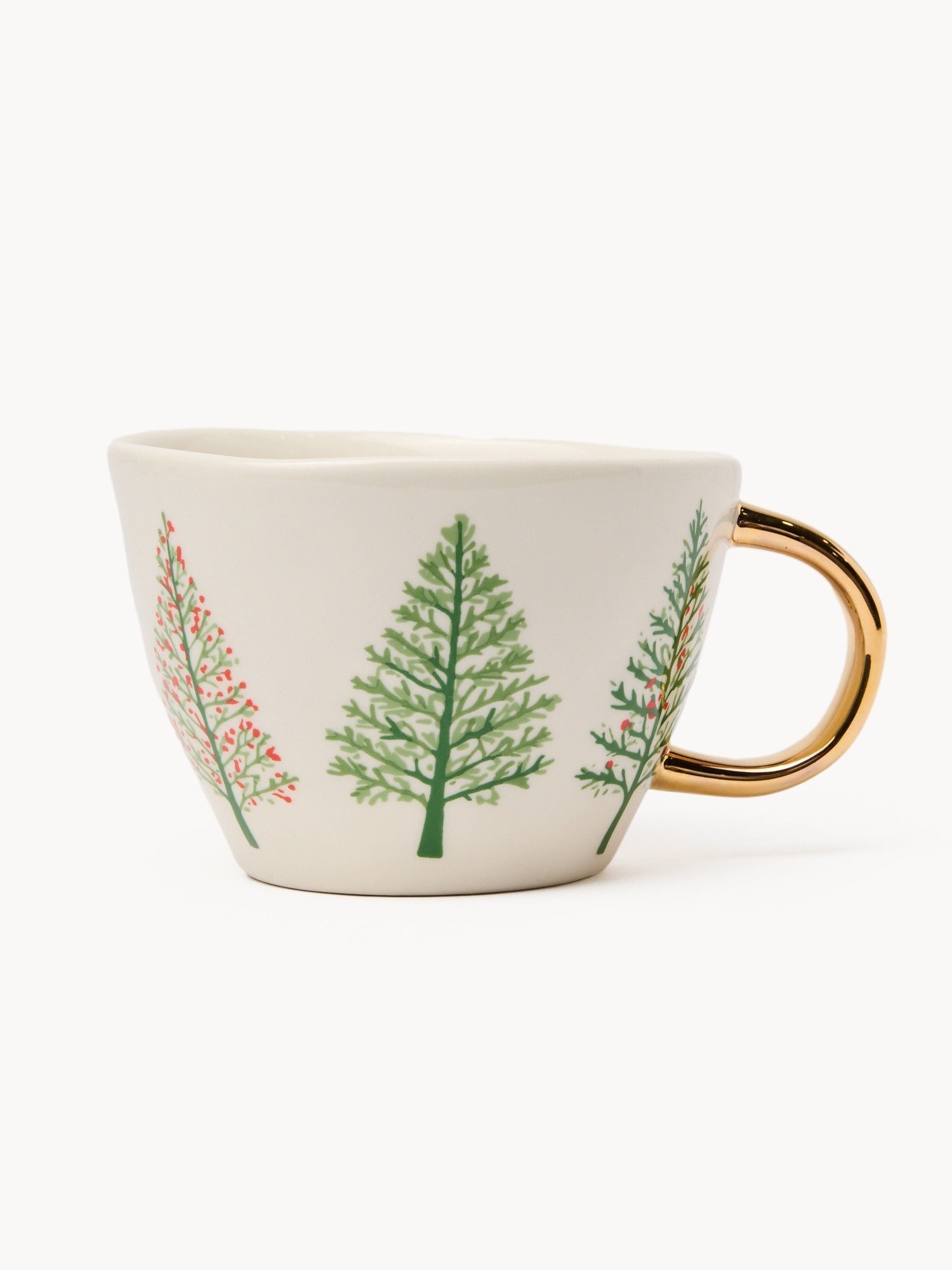 Stoneware breakfast cup with a Christmas tree motif, Verde/Oro, large image number 0