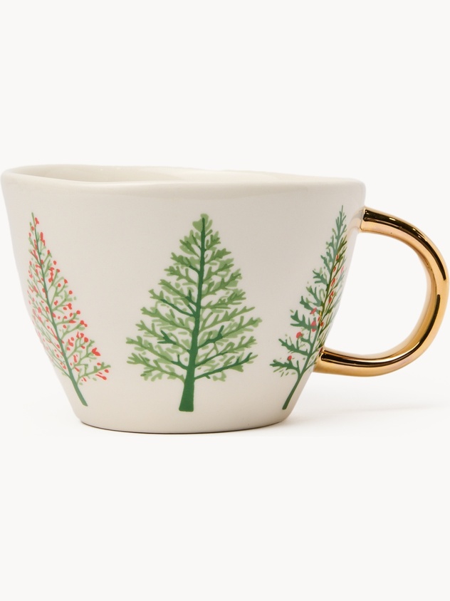 Stoneware breakfast cup with a Christmas tree motif