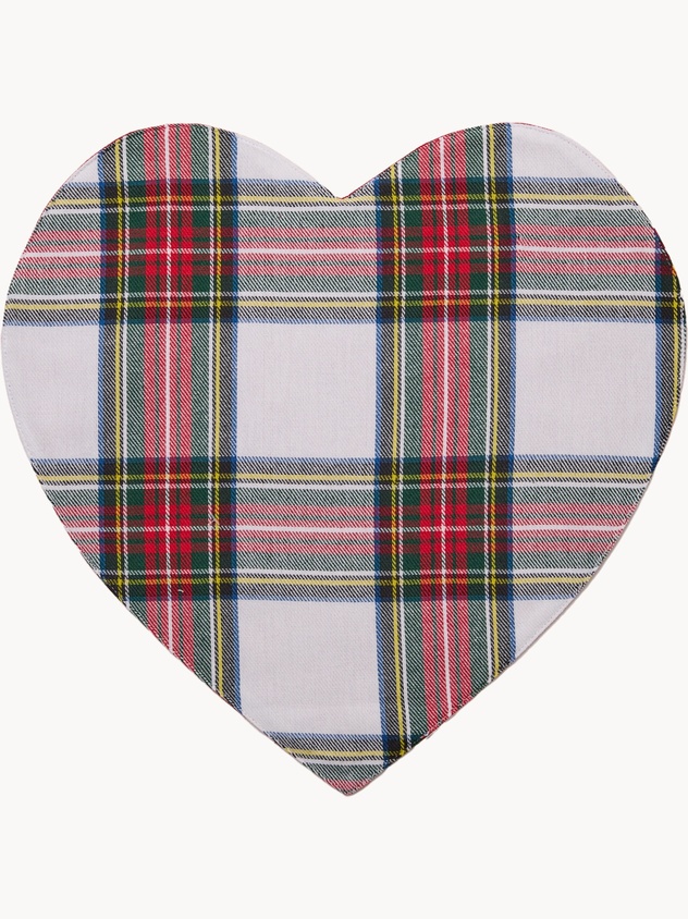 Placemat in yarn-dyed pure cotton with a heart-themed tartan pattern