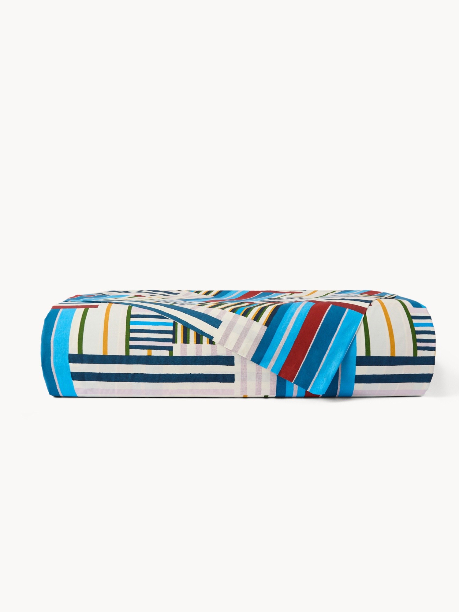Striped cotton percale duvet cover, Multicolor, large image number 1