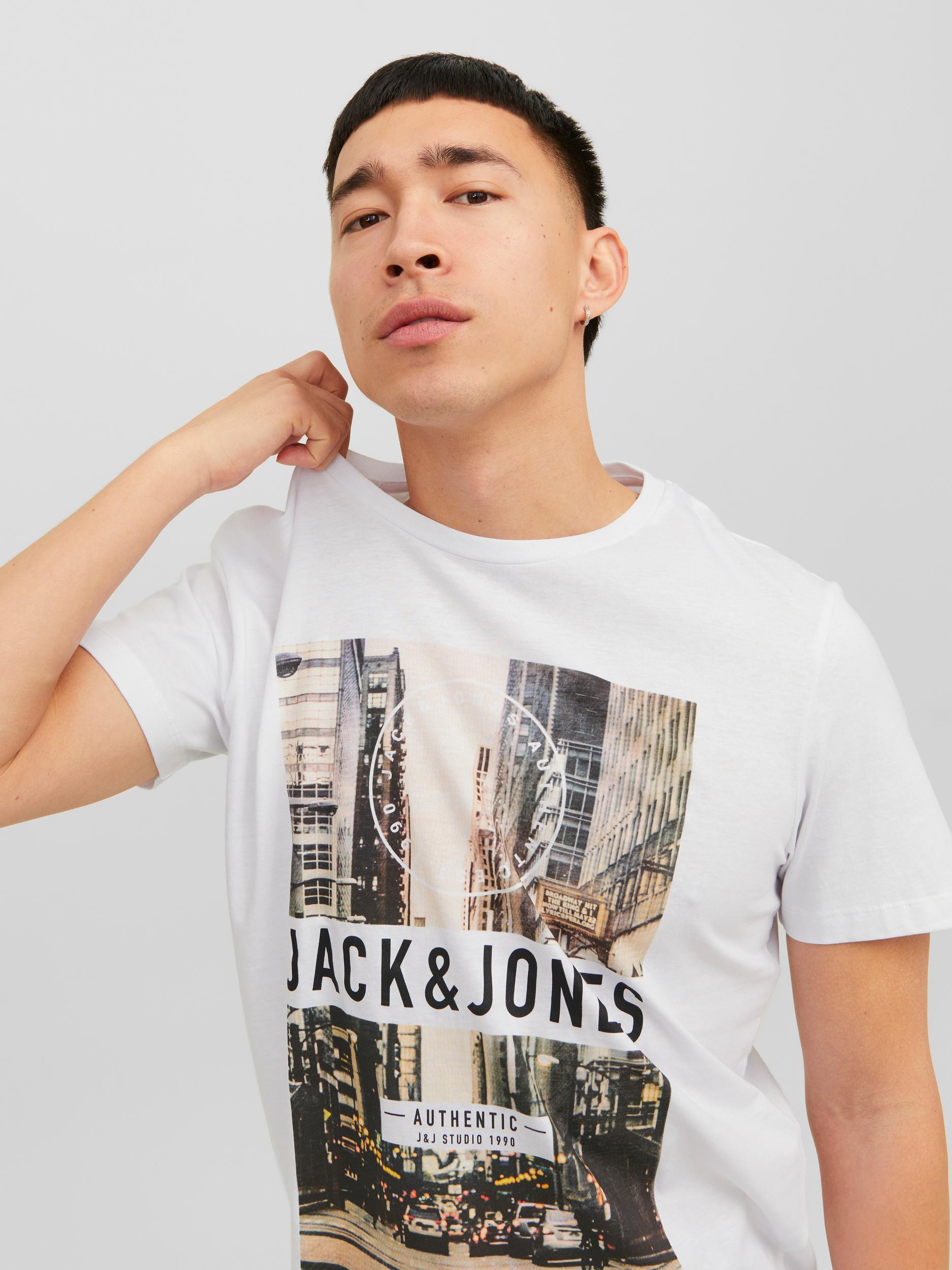 Jack & Jones -T-shirt in cotone con stampa, Bianco, large image number 4