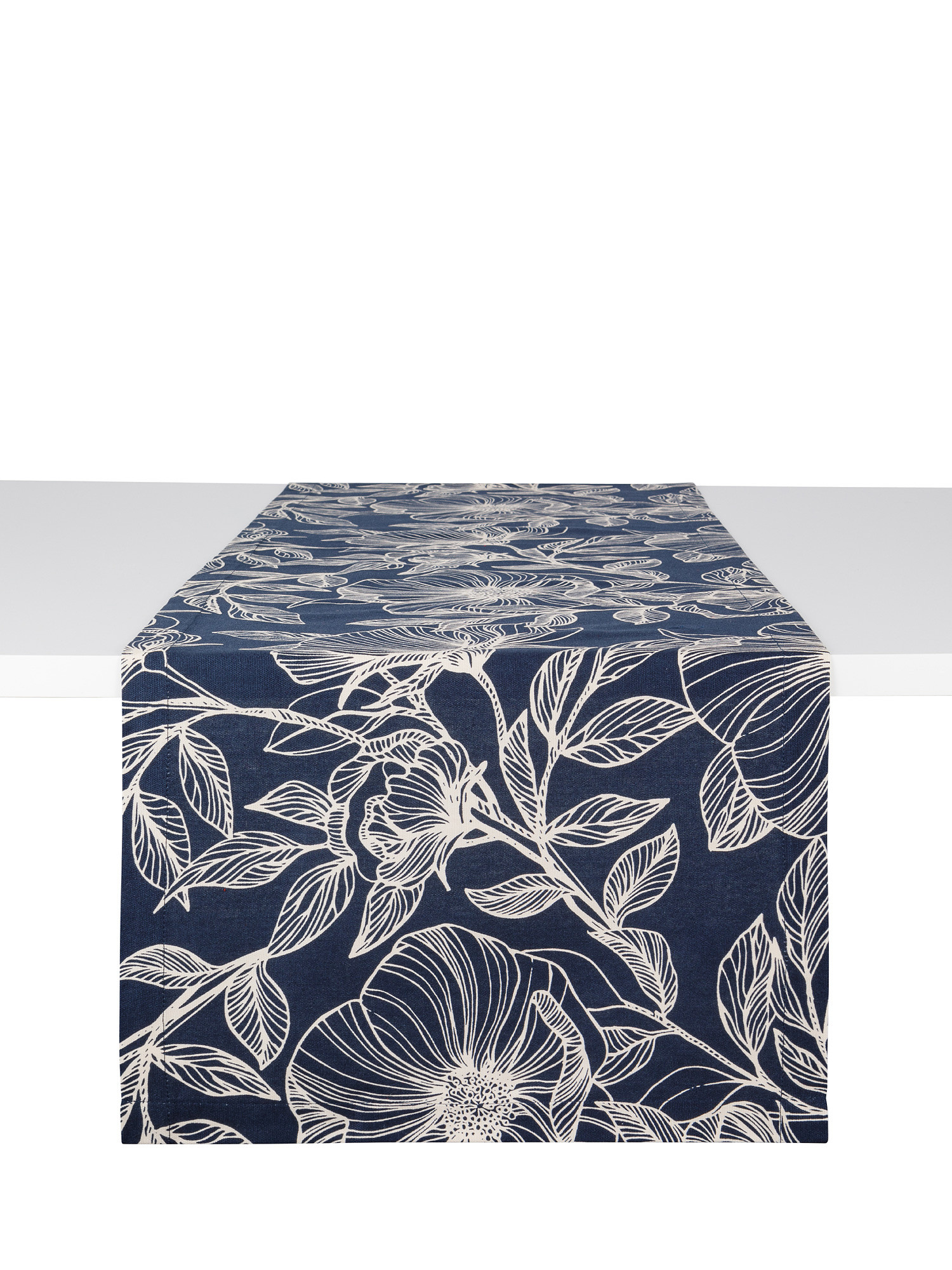 Runner puro cotone stampa fiori, Blu, large image number 0