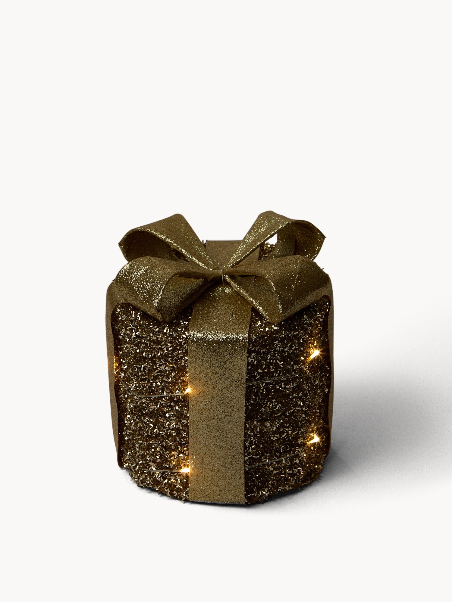 Decorazione a forma di pacchetto regalo con mini led, Oro, large image number 1