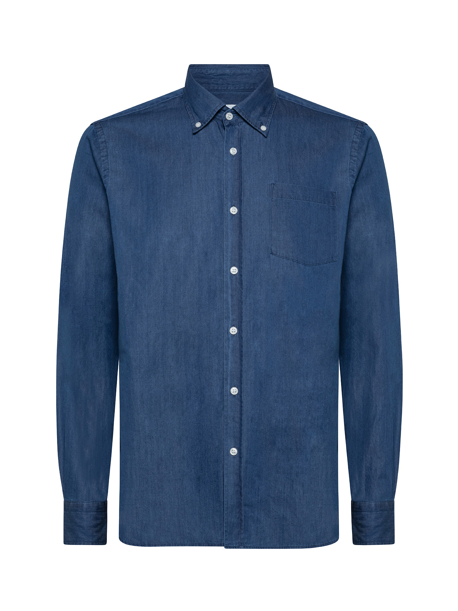 Camicia tailor fit in denim lavato, Blu, large image number 0