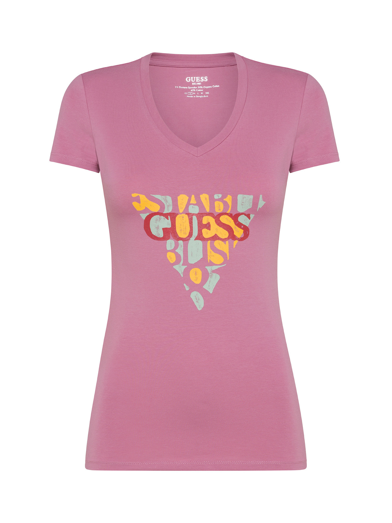 Guess - T-shirt con logo slim fit, Rosa, large image number 0