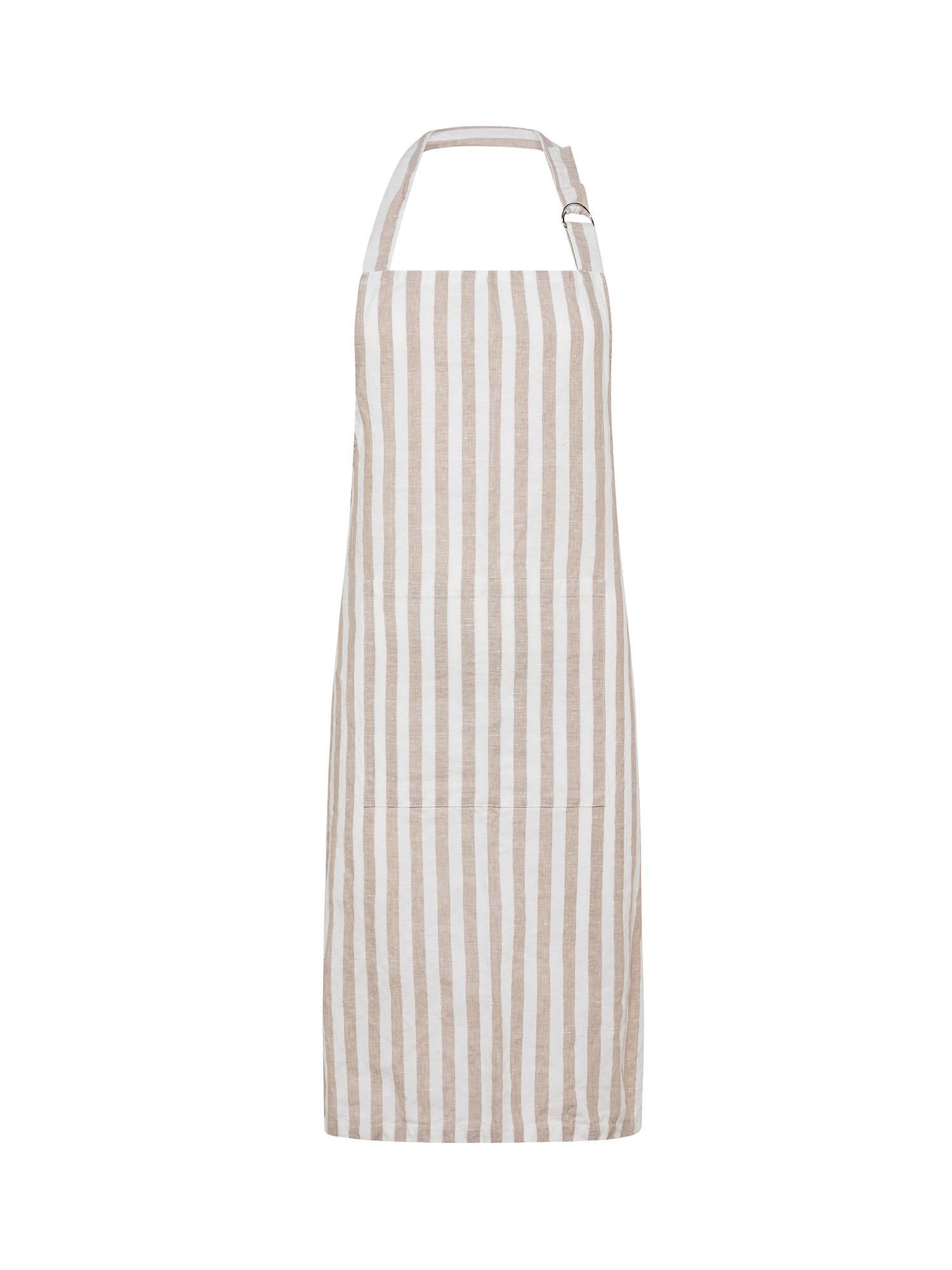 Linen and cotton striped kitchen apron, Beige, large image number 0