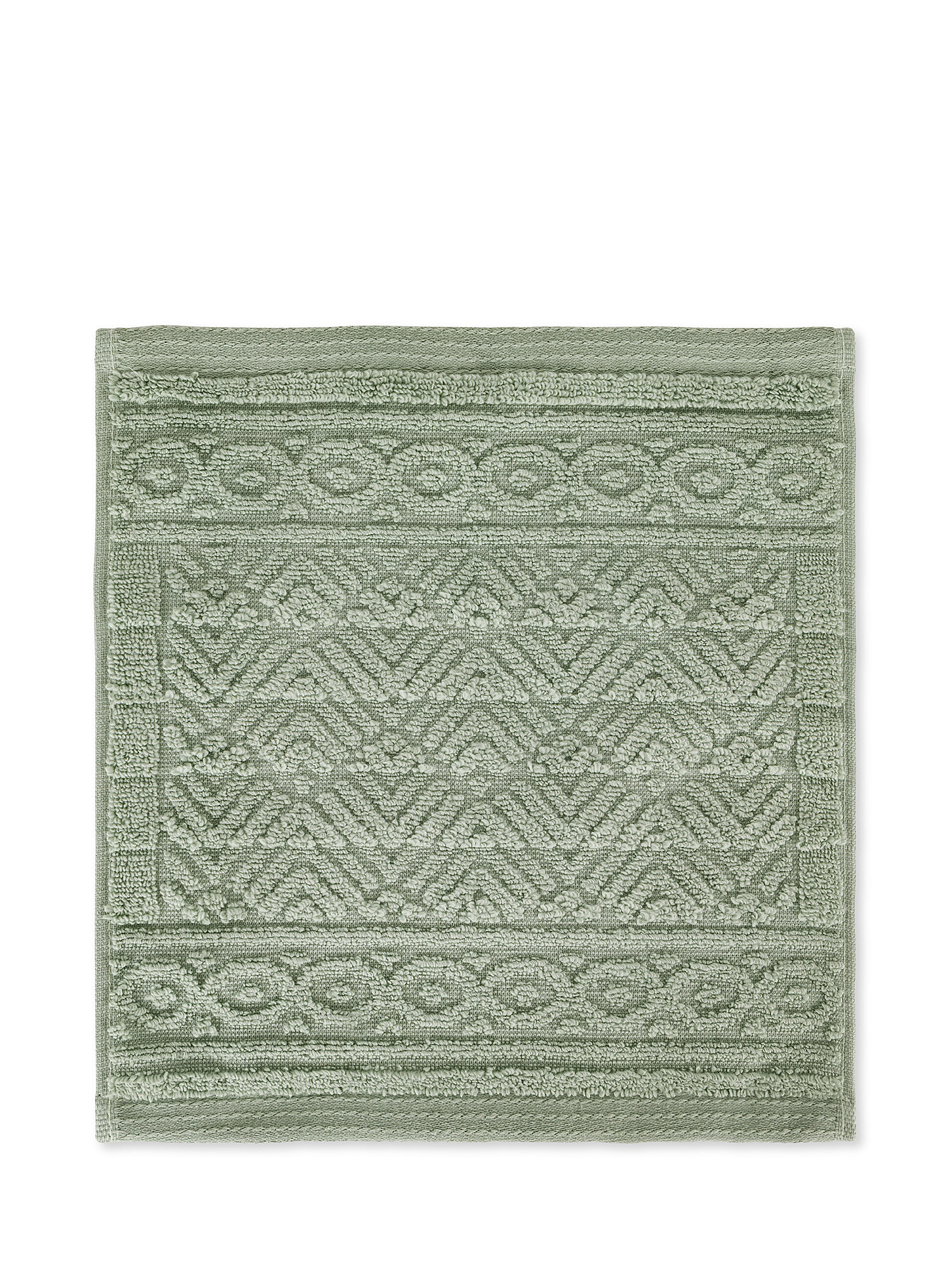 Set of 2 cotton terry washcloths with geometric pattern, Sage Green, large image number 1