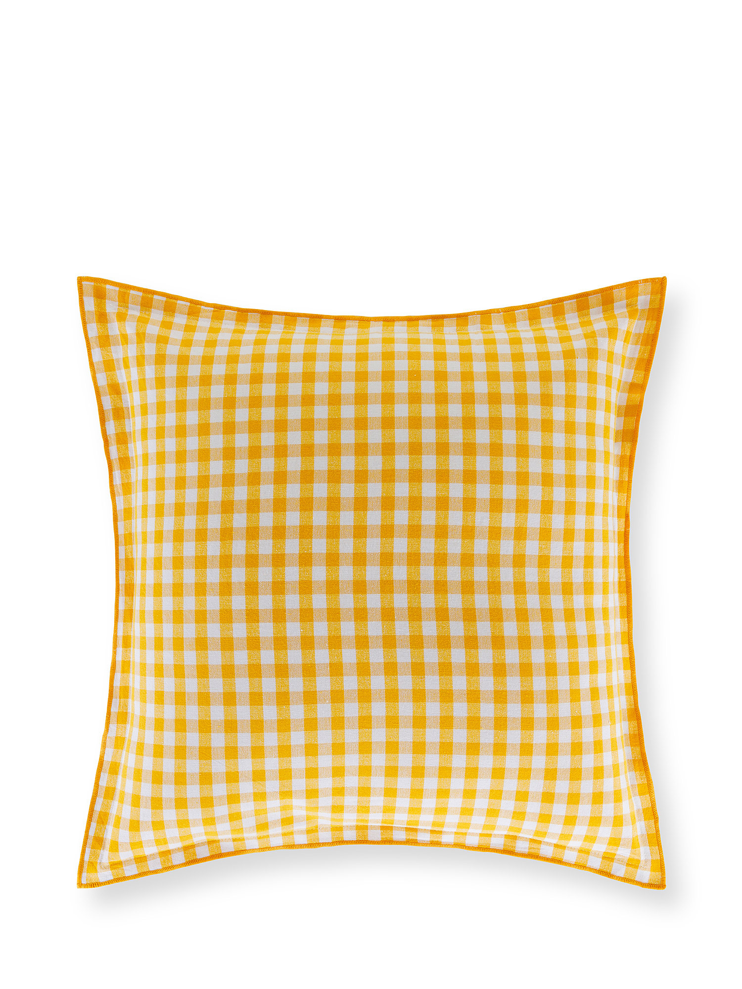 Washed cotton cushion with squares 45x45cm, Yellow, large image number 0