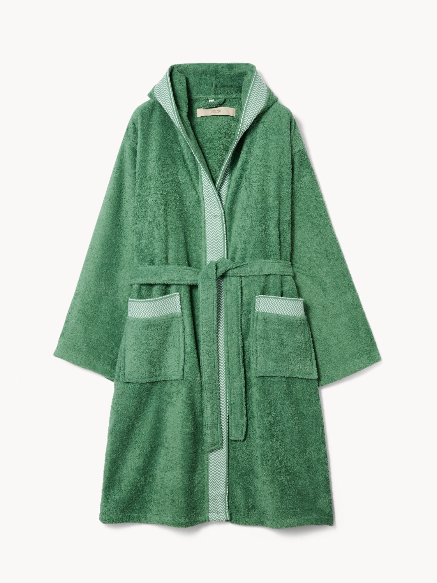 Pure cotton terry bathrobe with jacquard border, Green, large image number 0