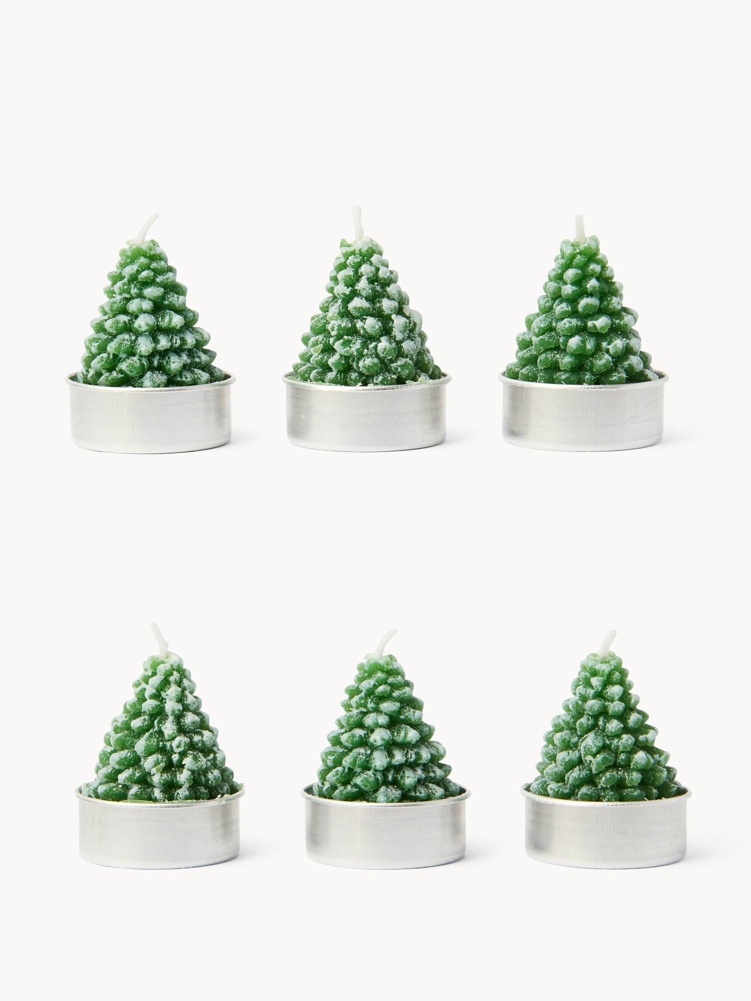 Set of 6 snow-covered Christmas tree-shaped candles, Green, large image number 0