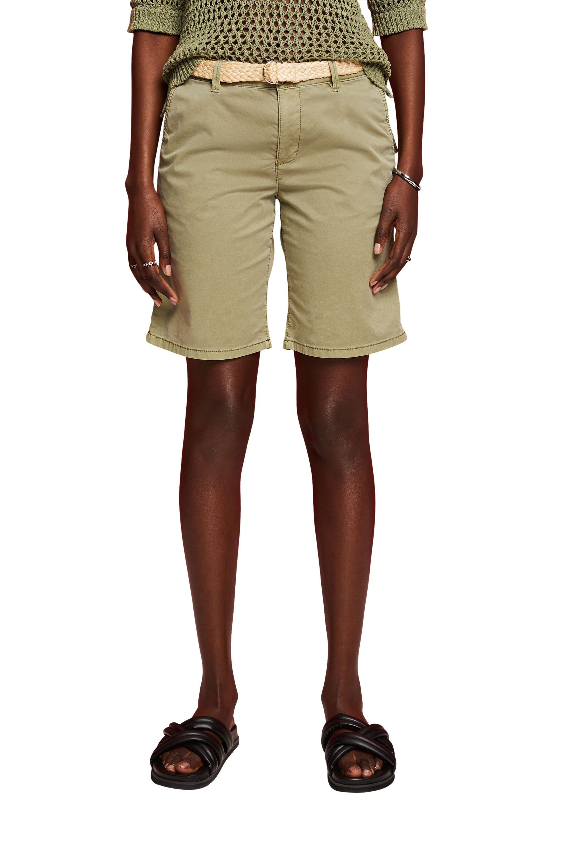 Esprit - Shorts con cintura intrecciata in rafia, Azzurro, large image number 1