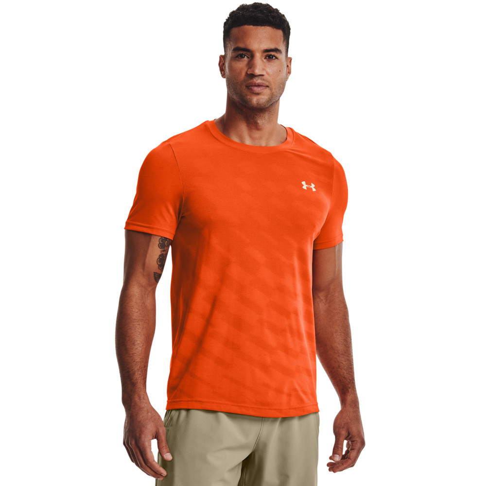 T-shirt in morbido tessuto in maglia con pannelli in mesh tecnico, Arancione, large image number 2