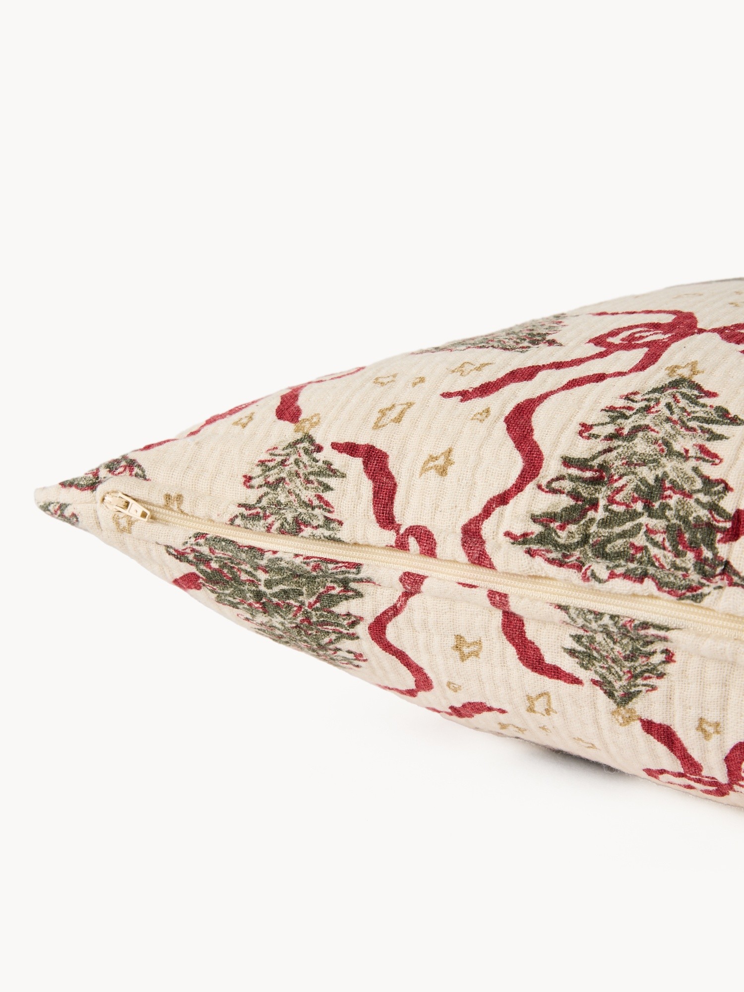 Cuscino in garza di cotone motivo fiocchi 50x50cm, Beige, large image number 2
