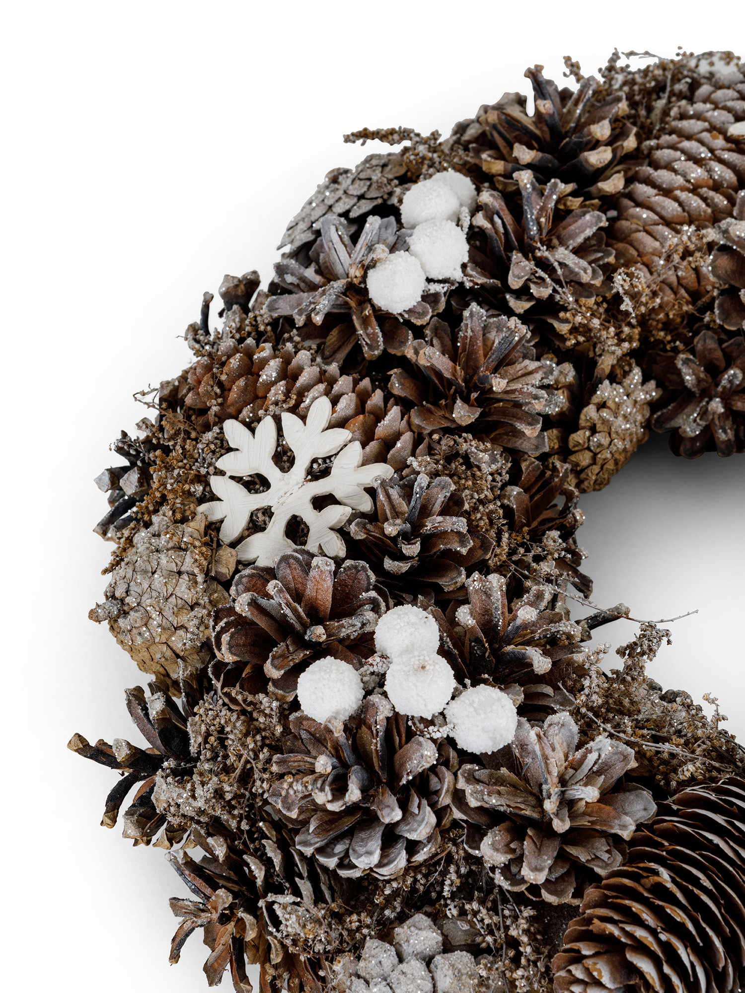 Corona di pigne con piccoli fiocchi di neve, Marrone, large image number 1