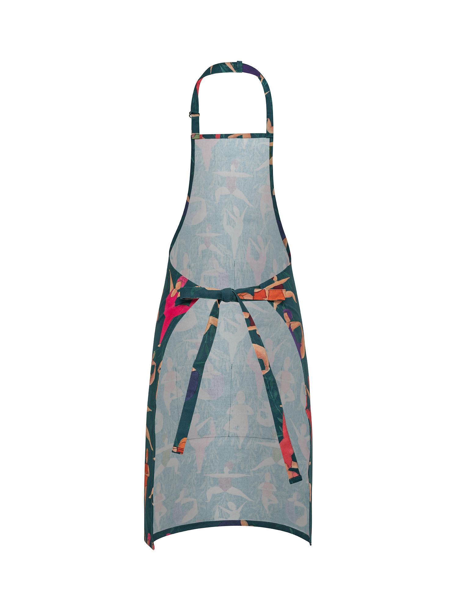 Women print cotton panama kitchen apron, Petroleum , large image number 1