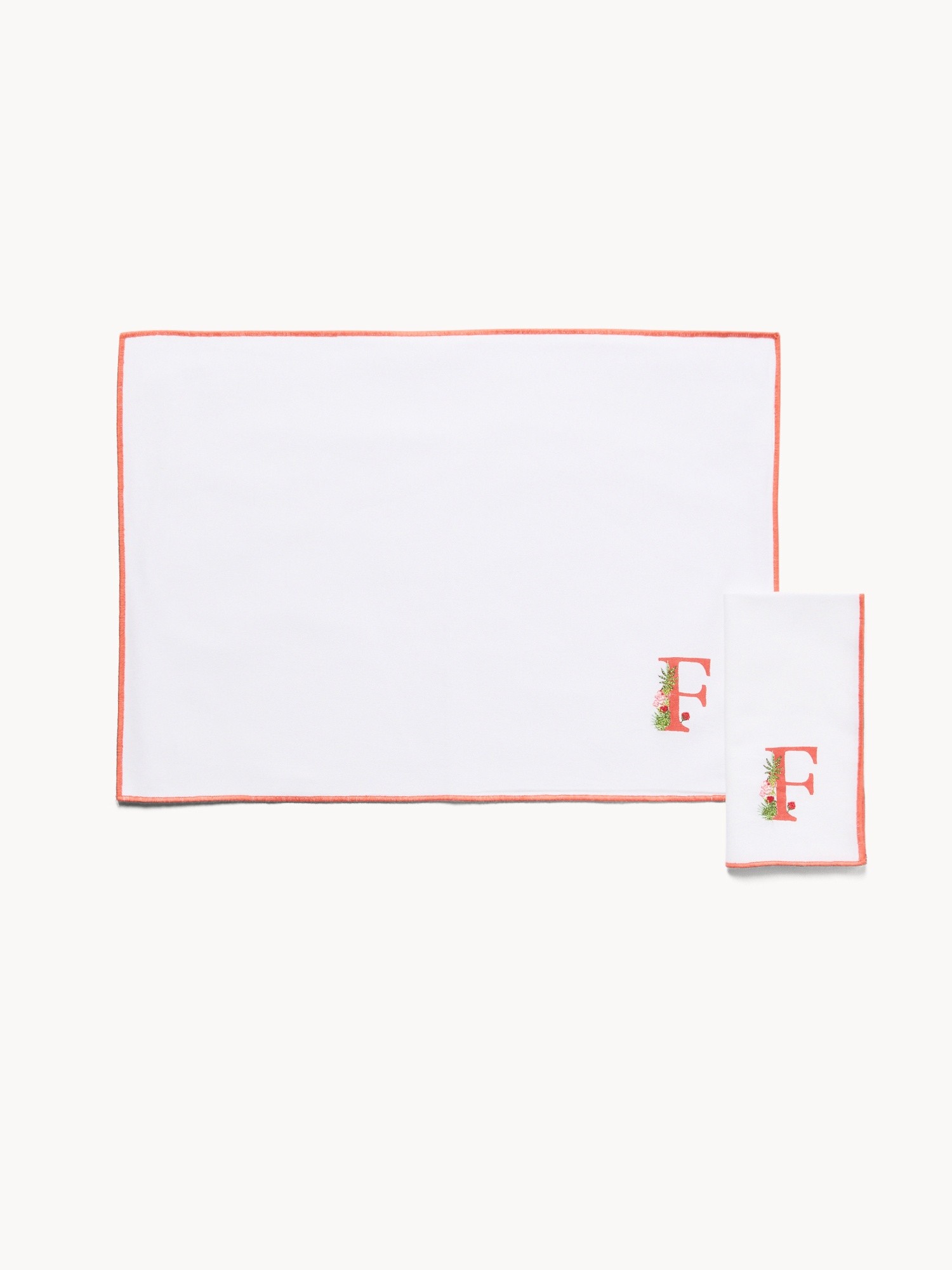 Pure cotton napkin and placemat set with initial F, White 1, large image number 0