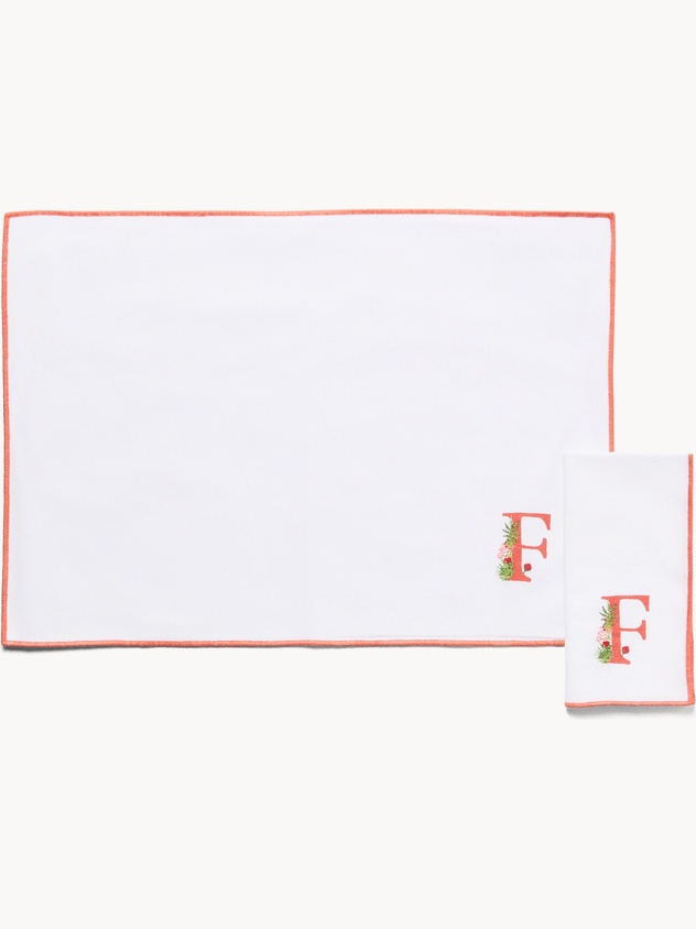 Pure cotton napkin and placemat set with initial F