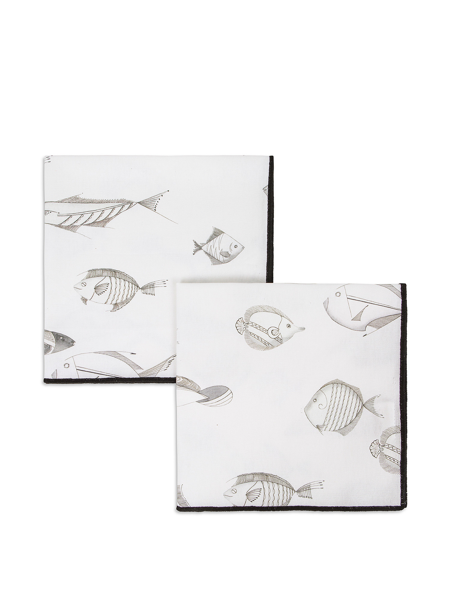 Set of 2 graphic fish patterned cotton napkins, White, large image number 0