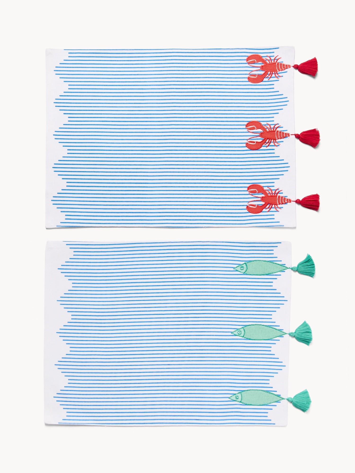 Cotton placemat with nautical embroidery and tassel, White / Blue, large image number 0