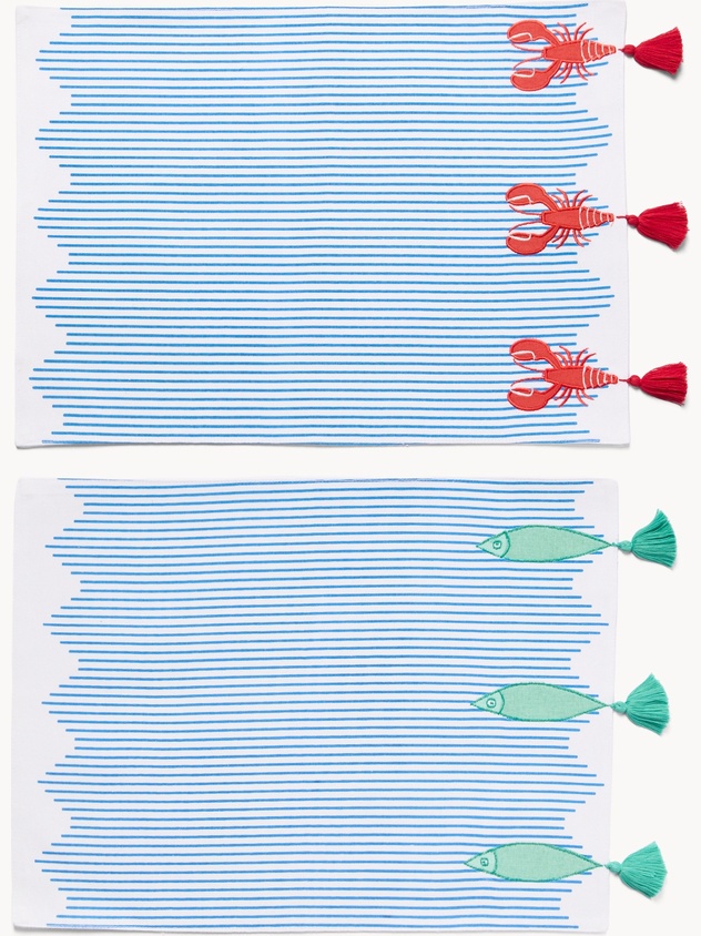 Cotton placemat with nautical embroidery and tassel