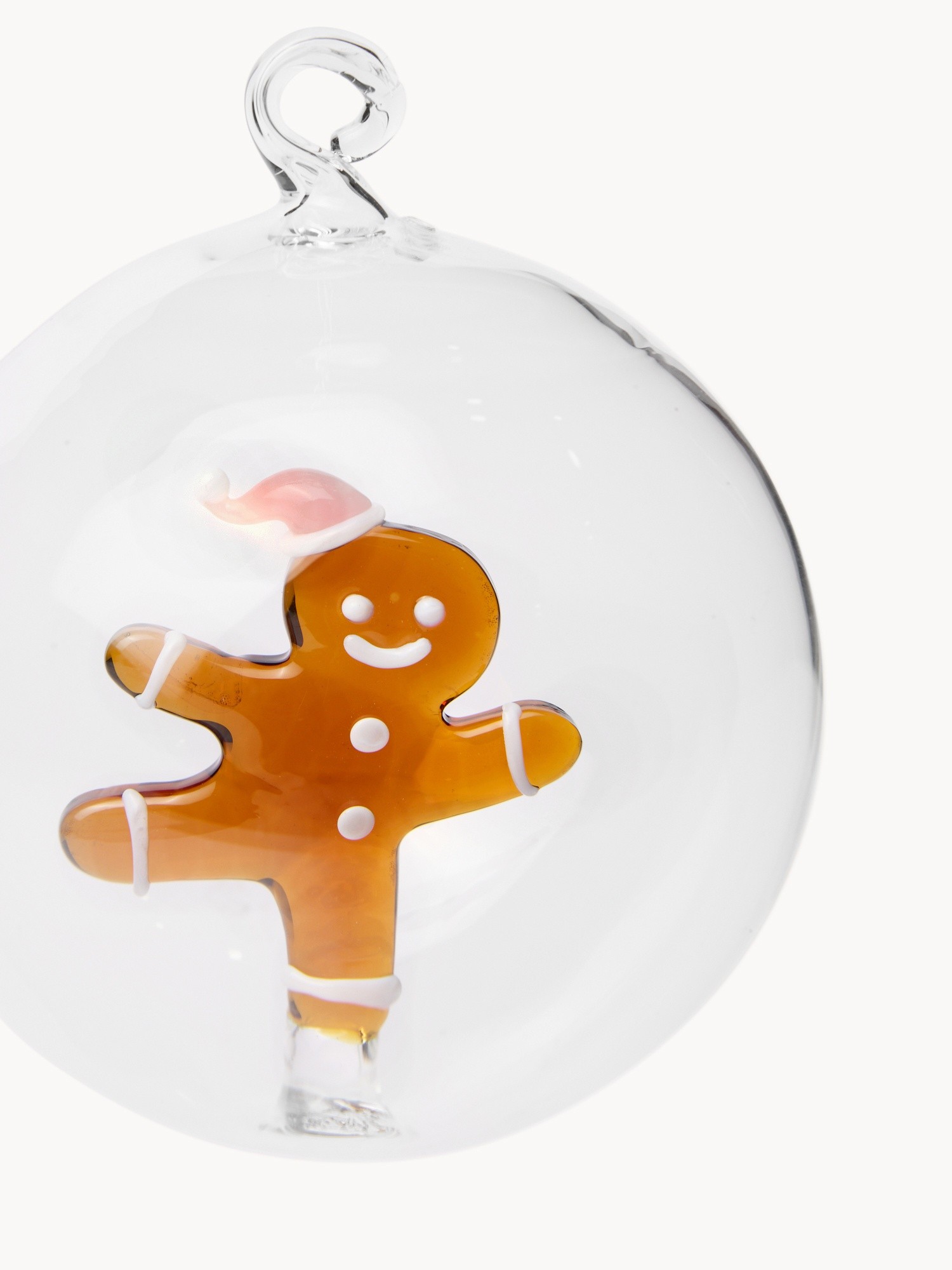 Borosilicate glass bauble with hand-painted gingerbread detail, Brown, large image number 1