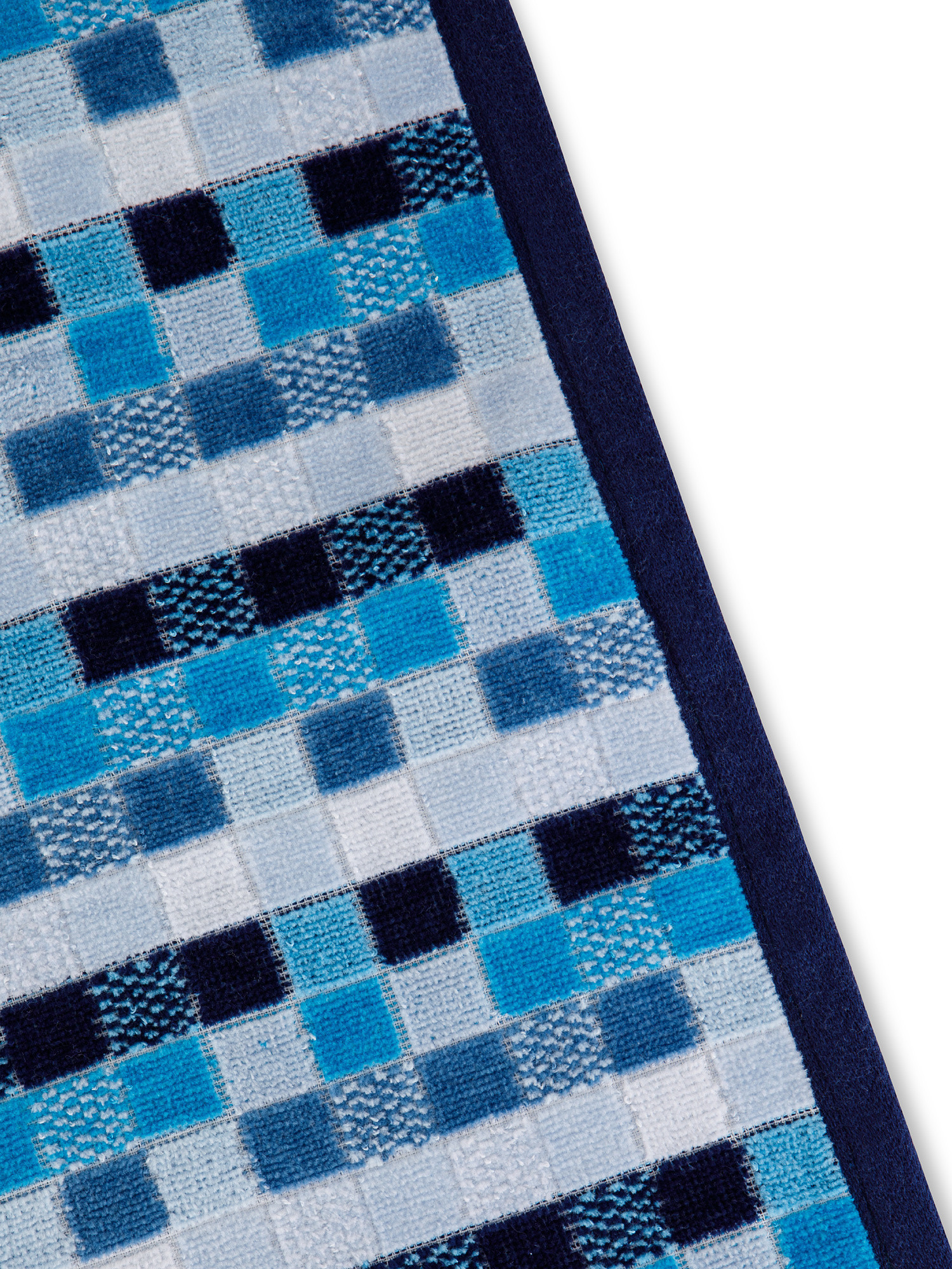Asciugamano cotone velour motivo a mosaico, Blu, large