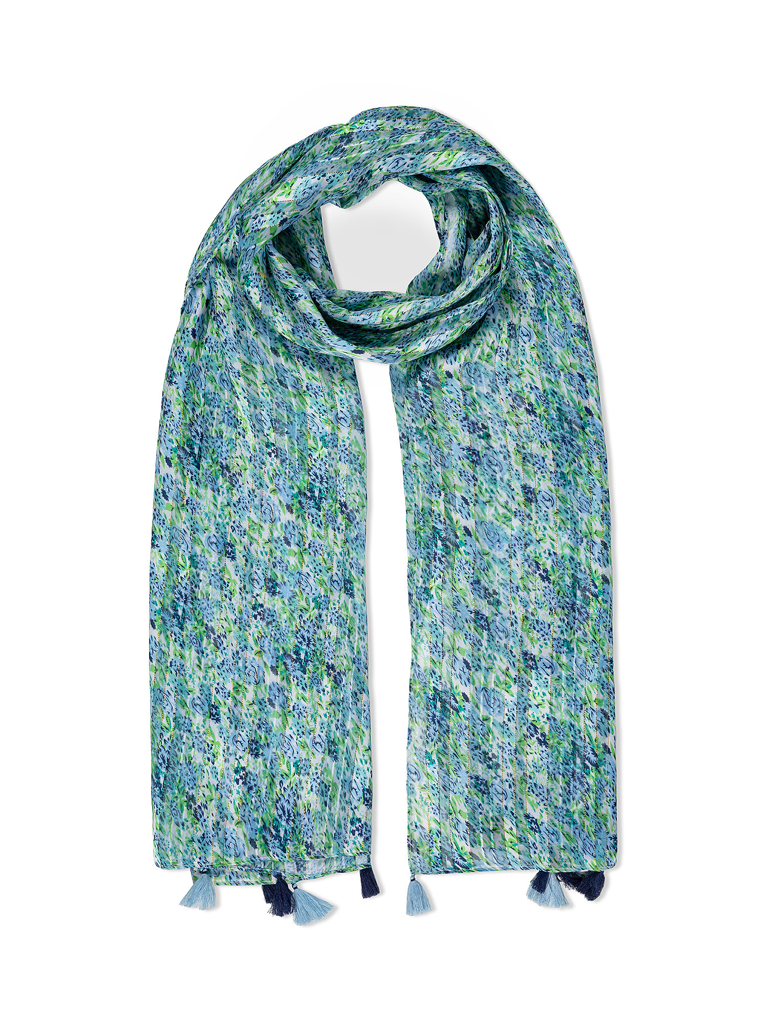 Koan - Patterned scarf with lurex, Blue, large image number 0
