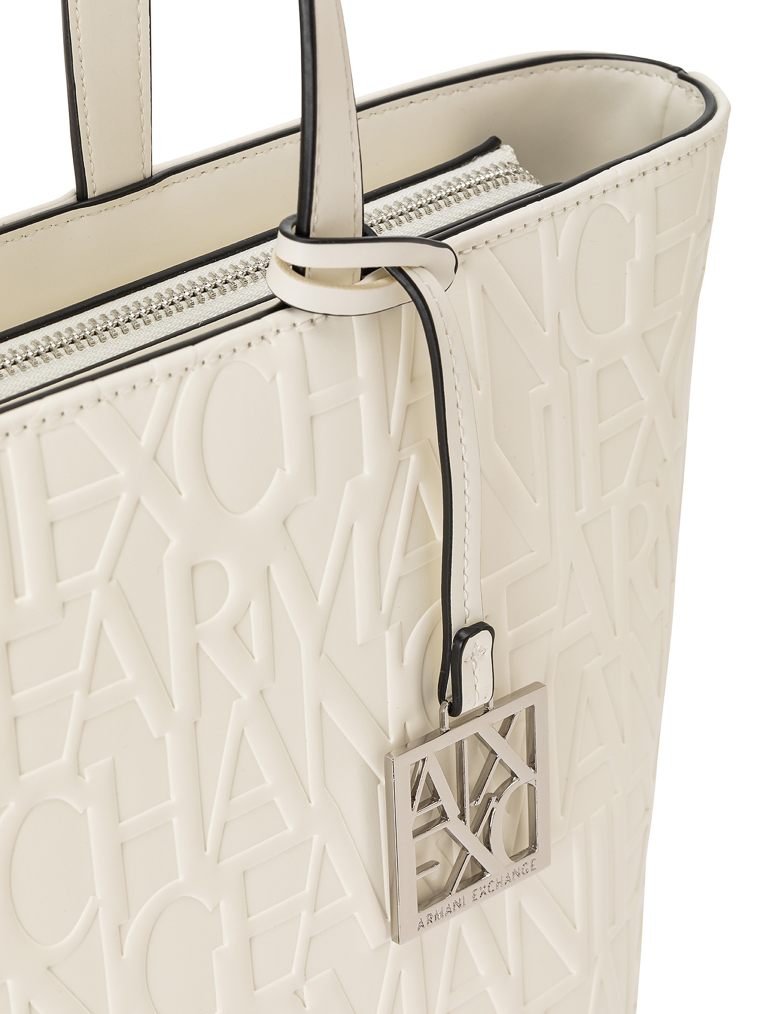 Shopping bag con cerniera superiore, Bianco, large