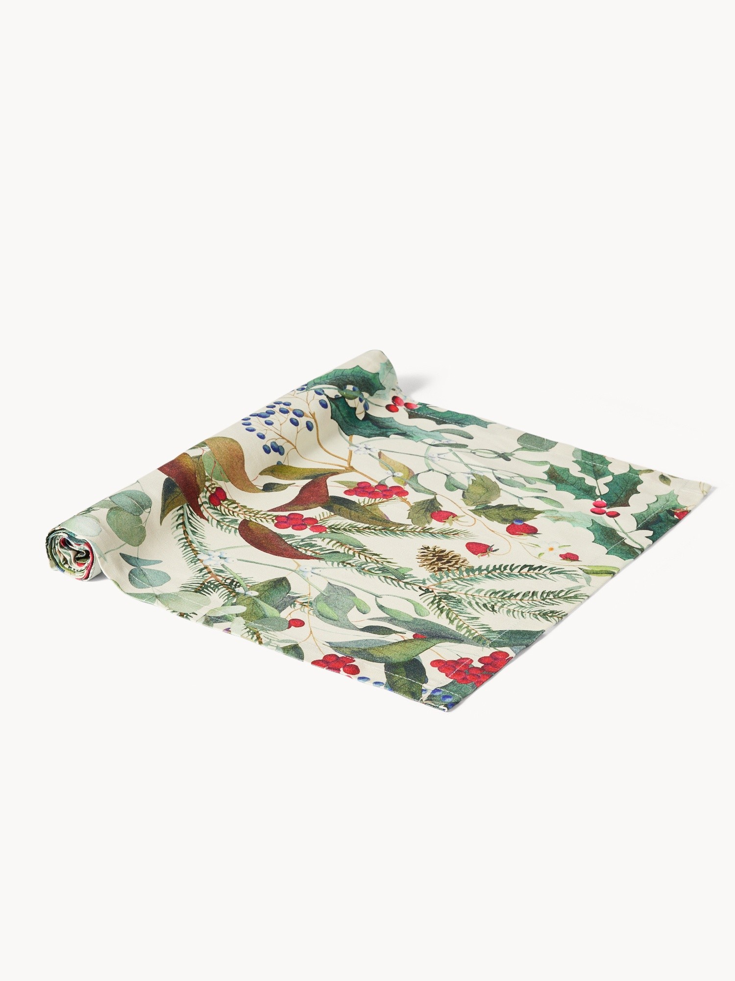 Cotton panama table runner with berry print, Multicolor, large image number 0