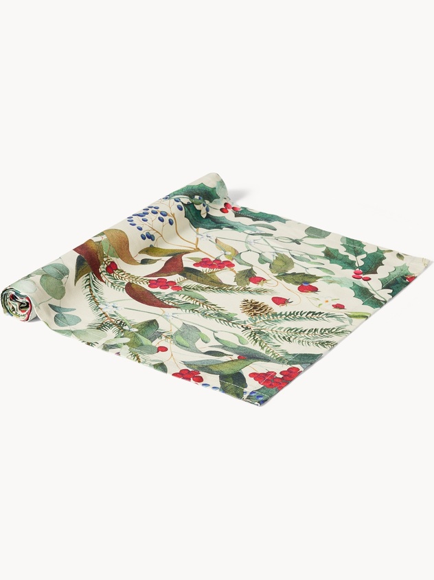 Cotton panama table runner with berry print