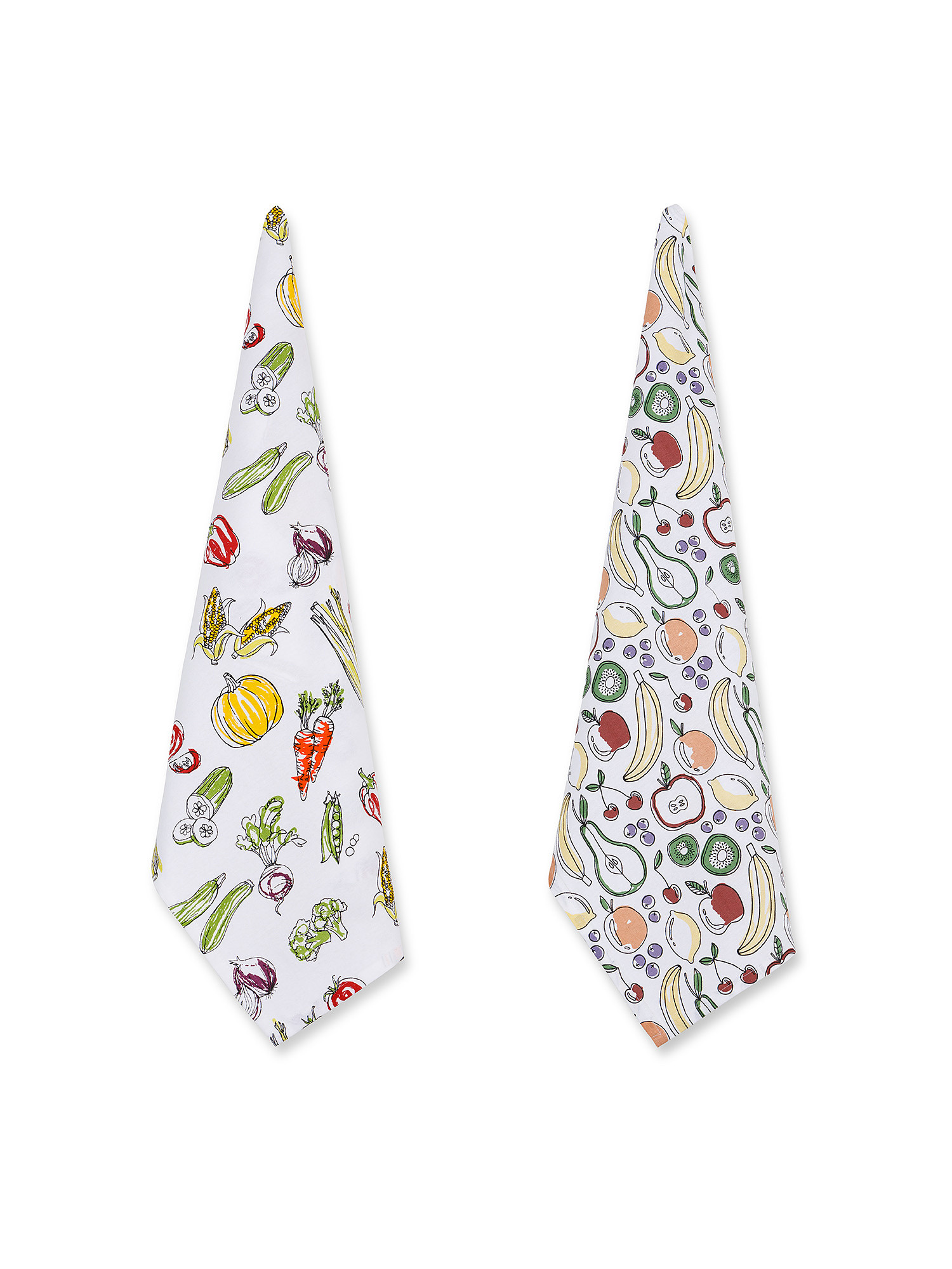Set of 2 jacquard cotton tea towels with fruit and vegetable motif, Multicolor, large image number 0