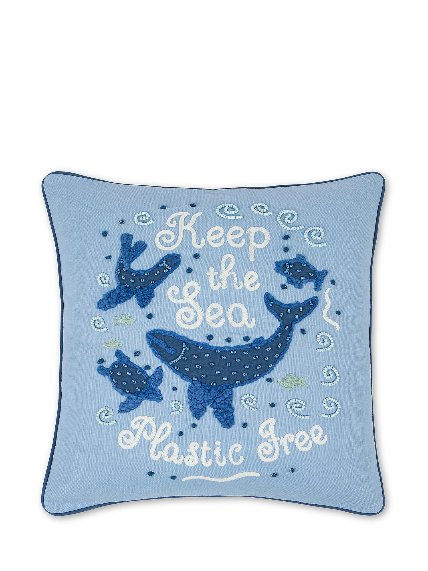45x45 cm cushion with applications and embroidery, Light Blue, large image number 0
