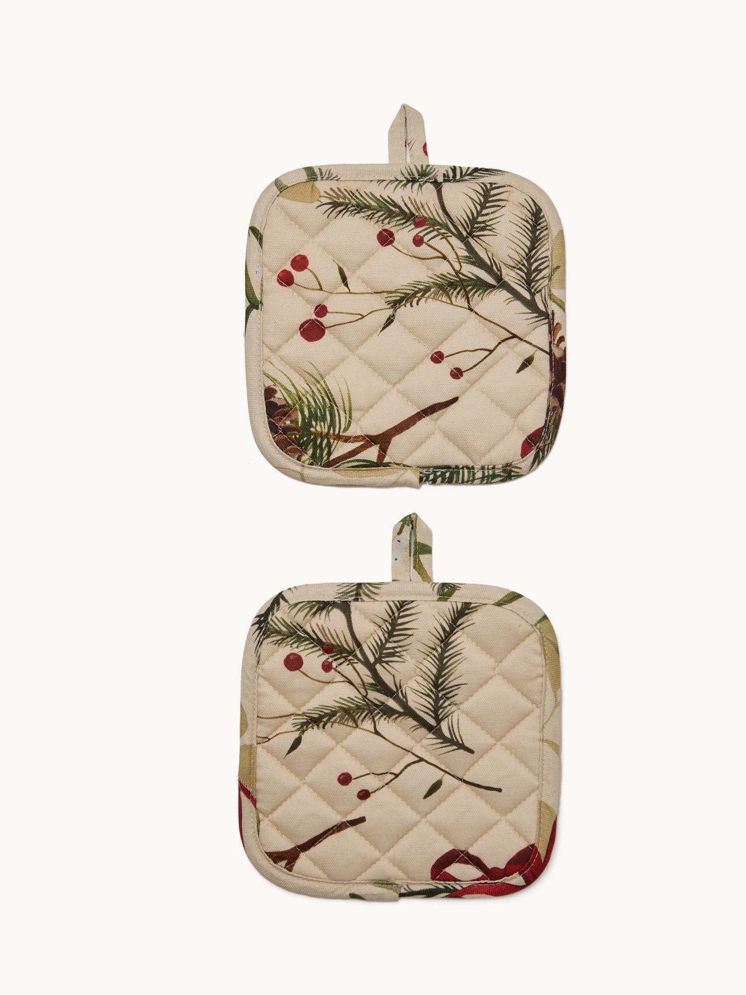 Set of 2 pure cotton Panama pot holders with a pinecone print, Beige / Brown, large image number 0