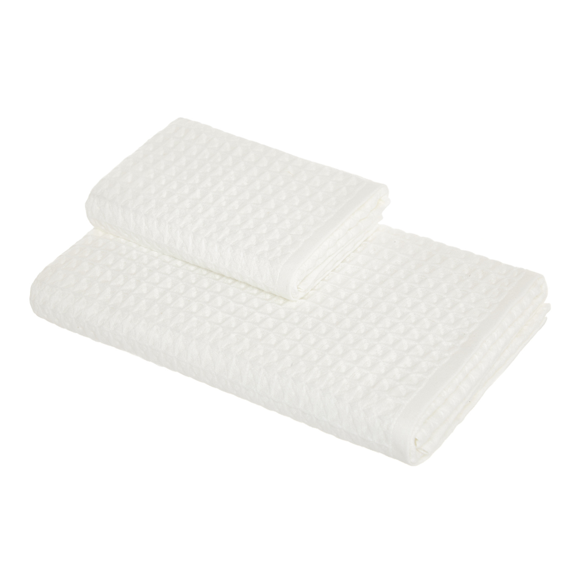 Set of 2 solid color honeycomb cotton towels, White, large image number 0
