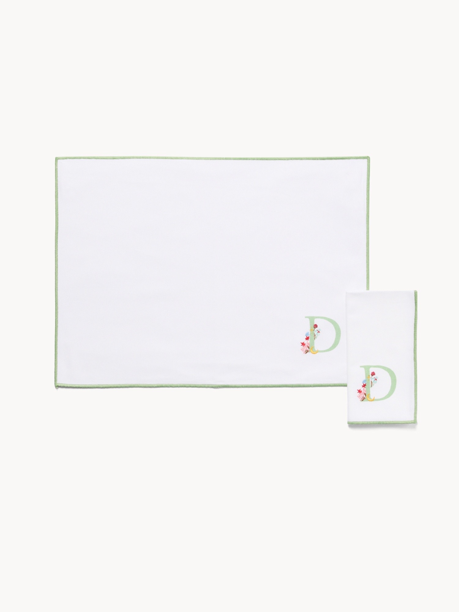 Pure cotton napkin and placemat set with initial D, White 1, large image number 0