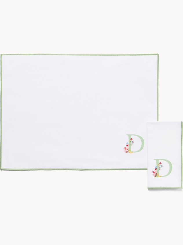Pure cotton napkin and placemat set with initial D