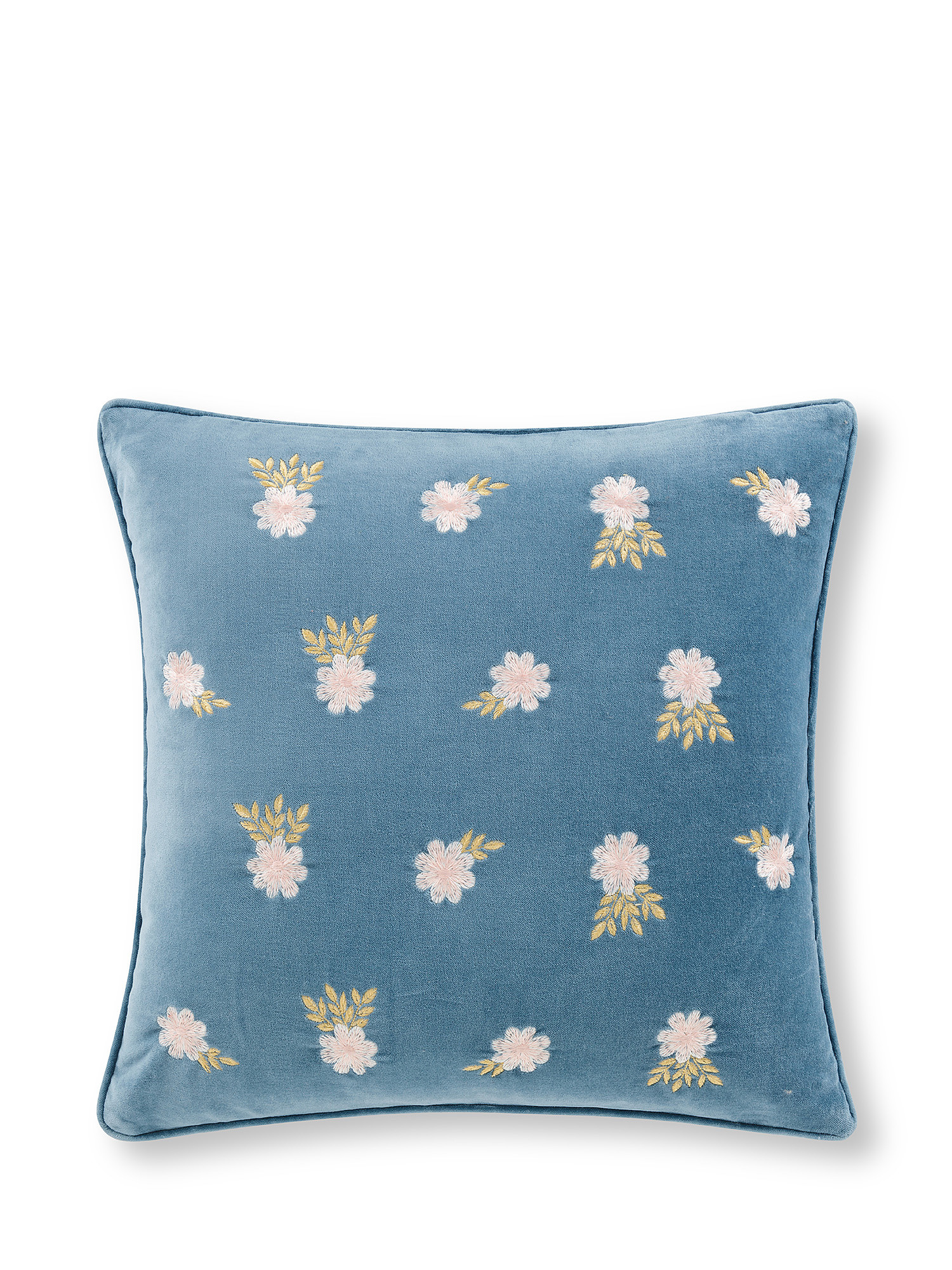 Velvet cushion with flower embroidery 45x45cm, Blue, large image number 0