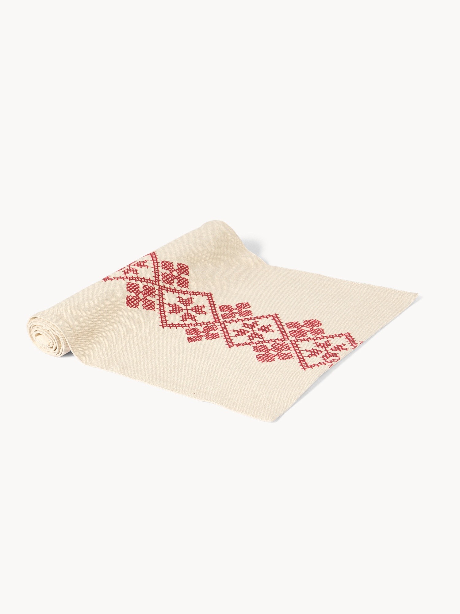 Runner in puro cotone con ricamo punto croce, Rosso, large image number 0