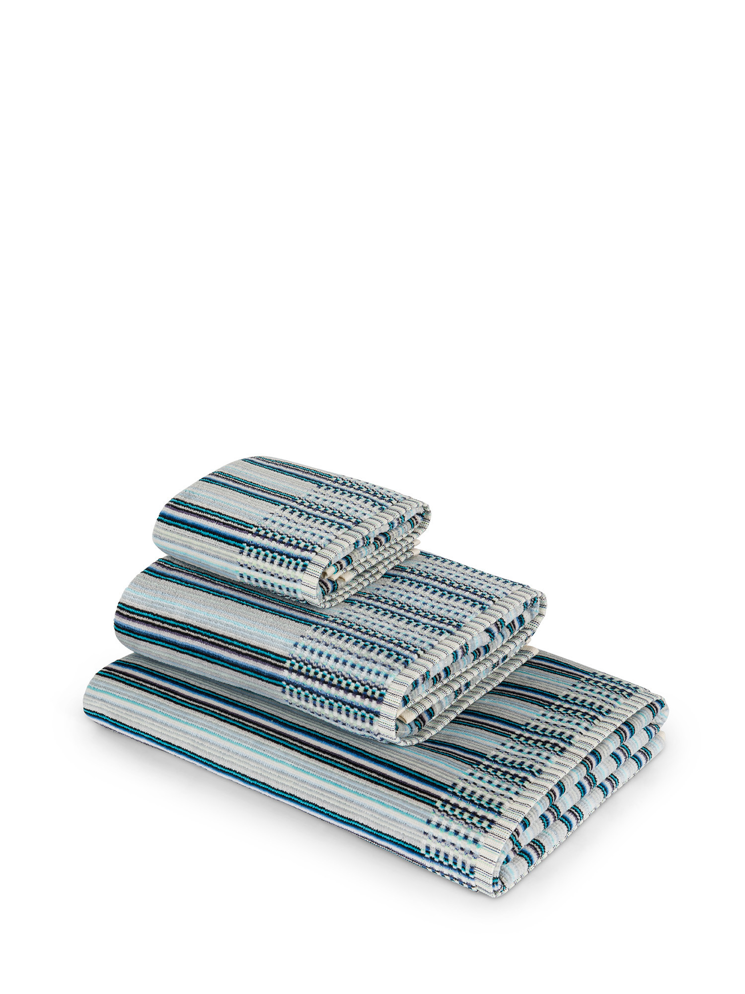 Asciugamano in velour di puro cotone tinto in filo con fantasia a righe, Blu, large image number 0