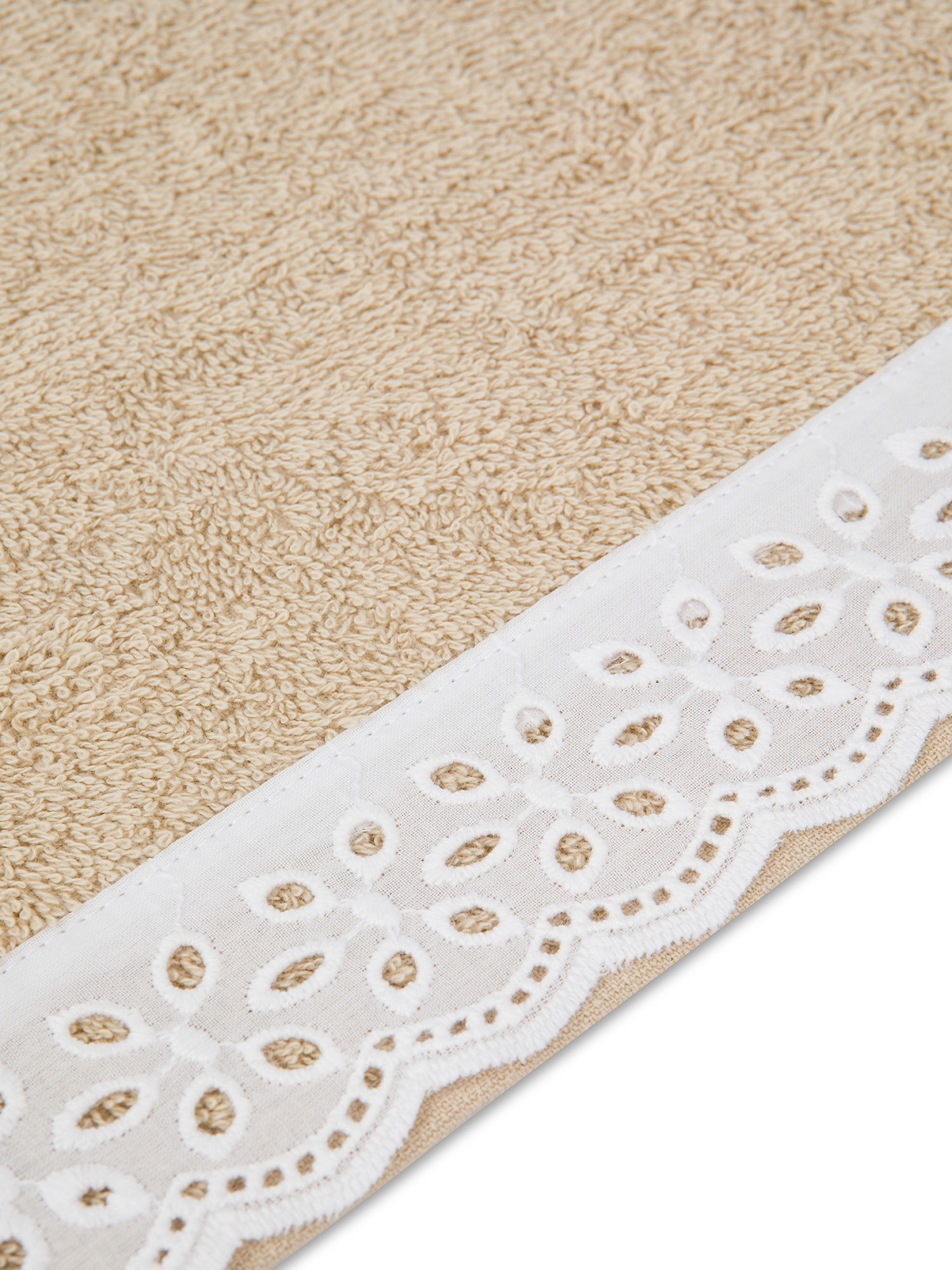 Asciugamano in spugna di cotone con bordo Sangallo, Beige, large image number 2