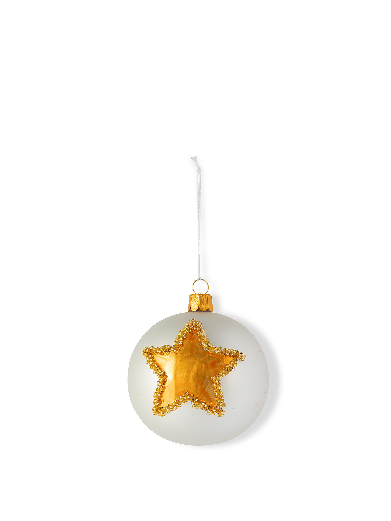 Hand-decorated hand-blown glass sphere with star, White, large image number 0