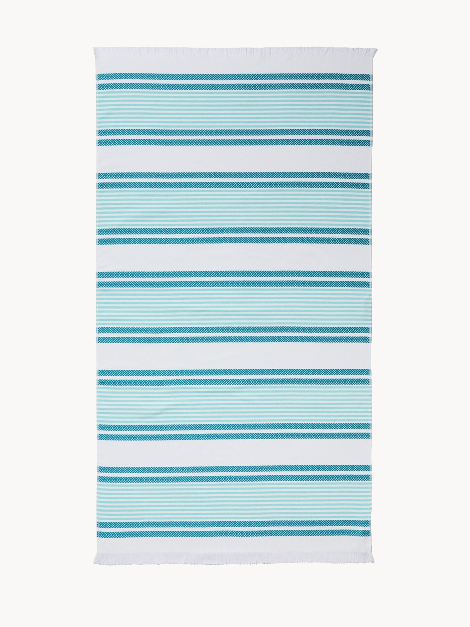 Hammam Beach Towel with Fringes - Introductory Price, Bianco/Turchese, large image number 0