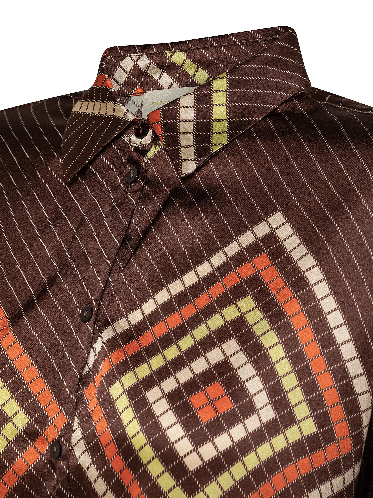 Camicia boxy in raso di seta stampato, Brown, large image number 2