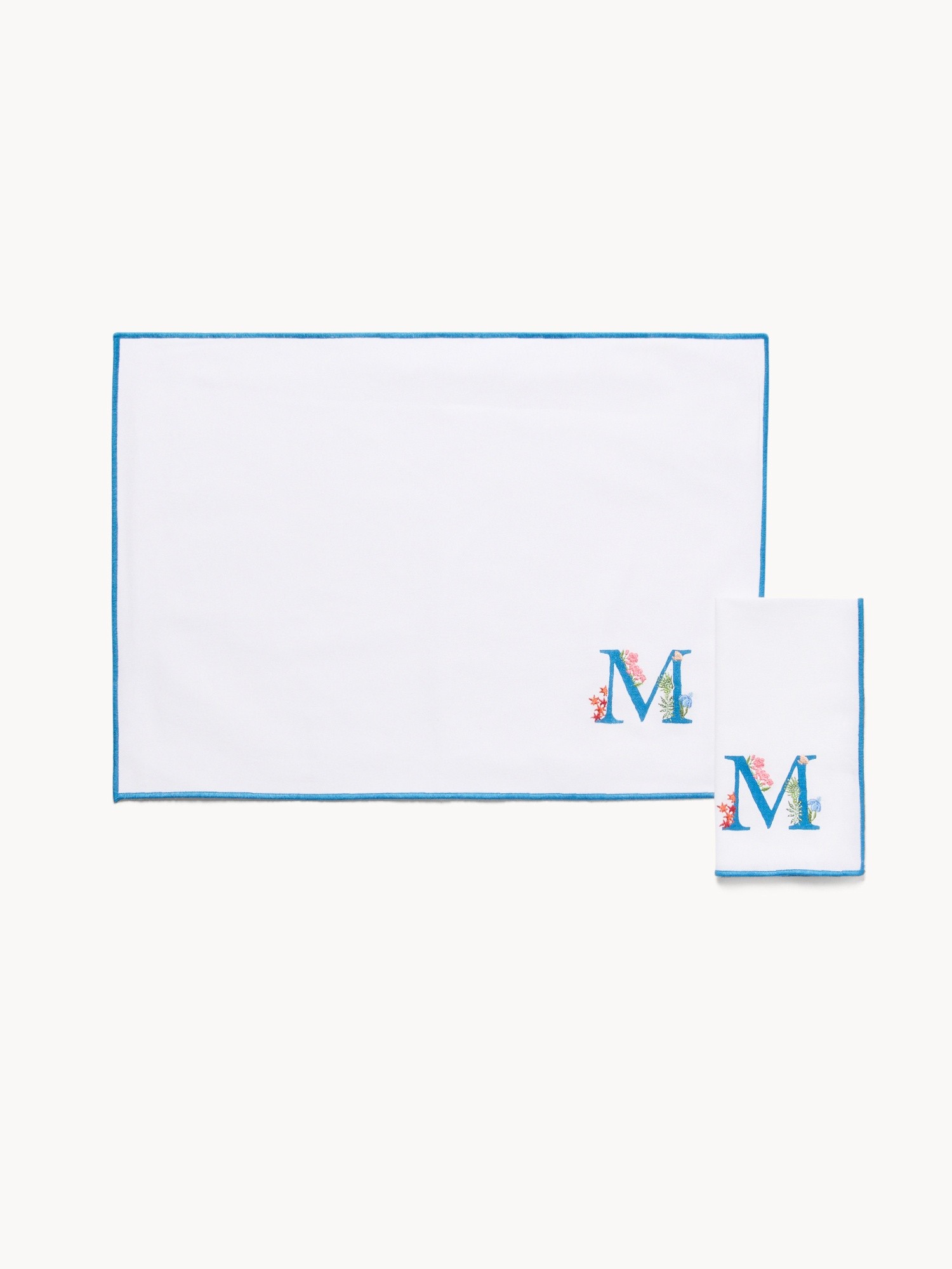 Pure cotton napkin and placemat set with initial M, White 1, large image number 0